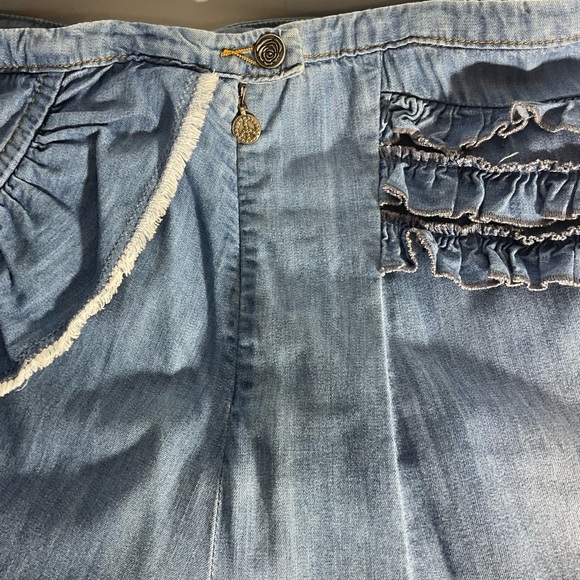 Anthropologie Odd Molly Crisscross Ruffle Jean Mini Skirt Back Zip Size 2; CUTE! - Picture 16 of 16
